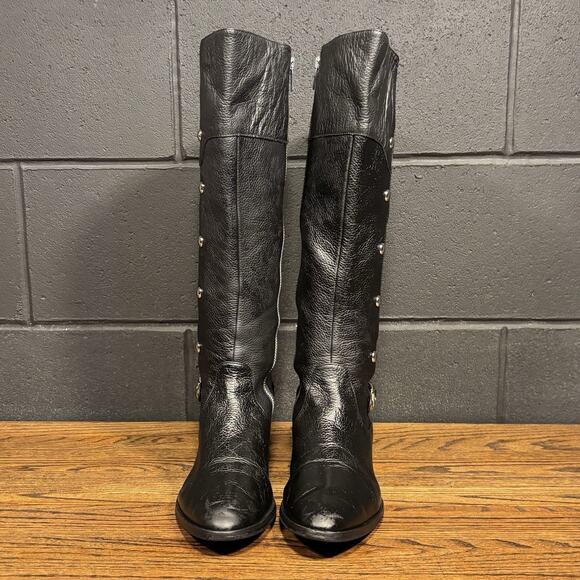 Michael Kors Carney Black Studded Leather Knee High Riding Boots Women’s 9 - Picture 3 of 8